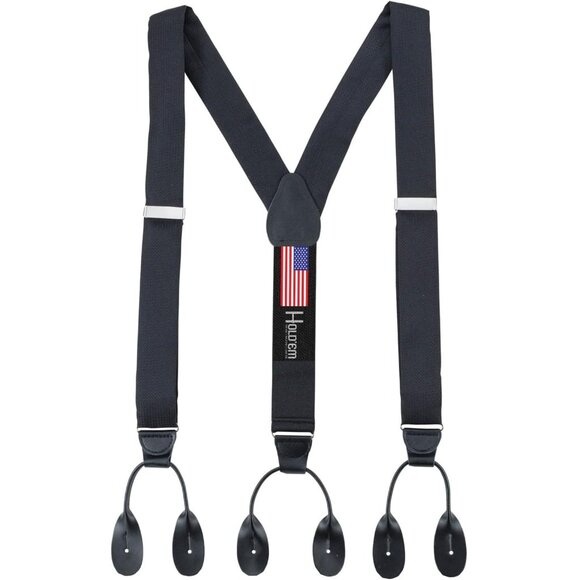 HOLD'EM 100% Silk Suspenders For Men Y-Back Button End – Black Basket Weave - Picture 1 of 7